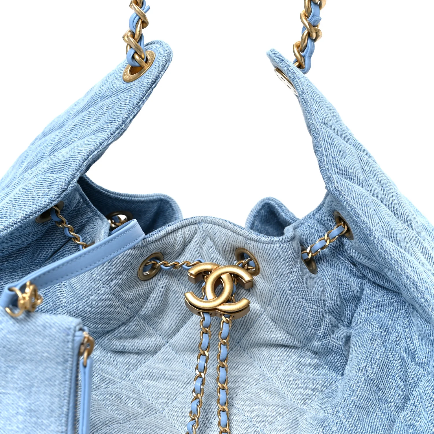 Washed Denim Quilted Medium Chanel 25 Handbag Blue - Top Club