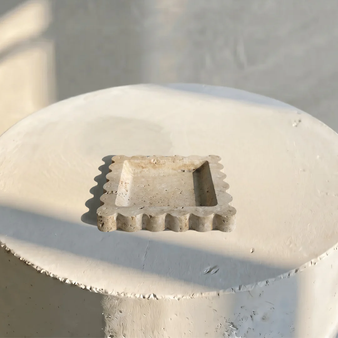 Penelope Scalloped-edge Tray in Beige Travertine