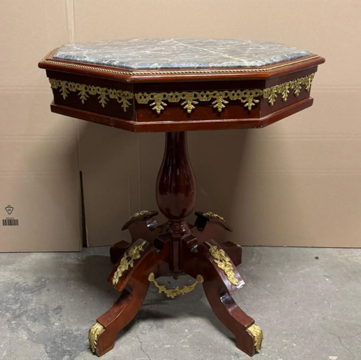 Baroque side table with marble top brown / gold / gray H. 80 cm