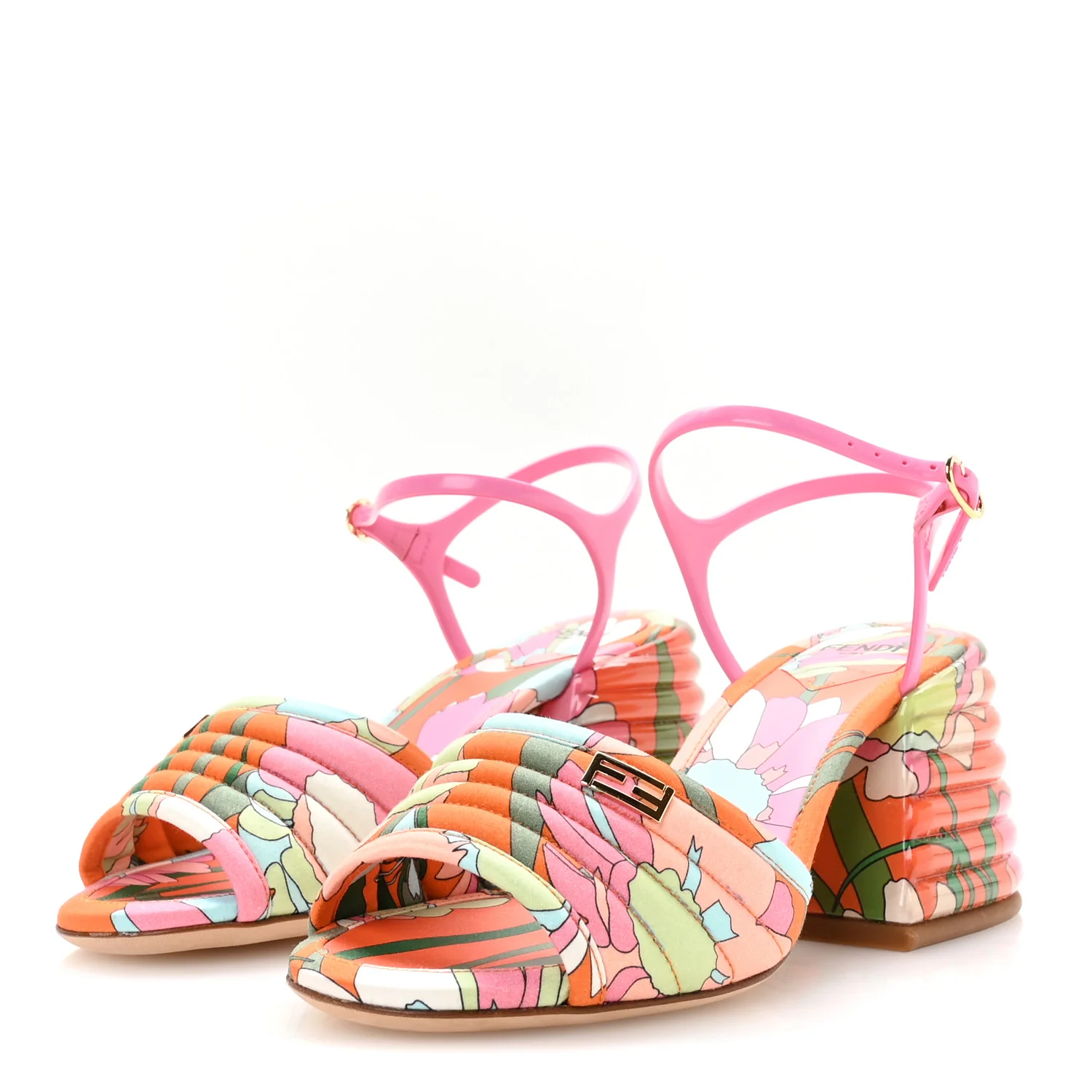 Fabric Calfskin Promenade Slingback Sandals 35 Arancio Multicolor Lipstick - Top Club