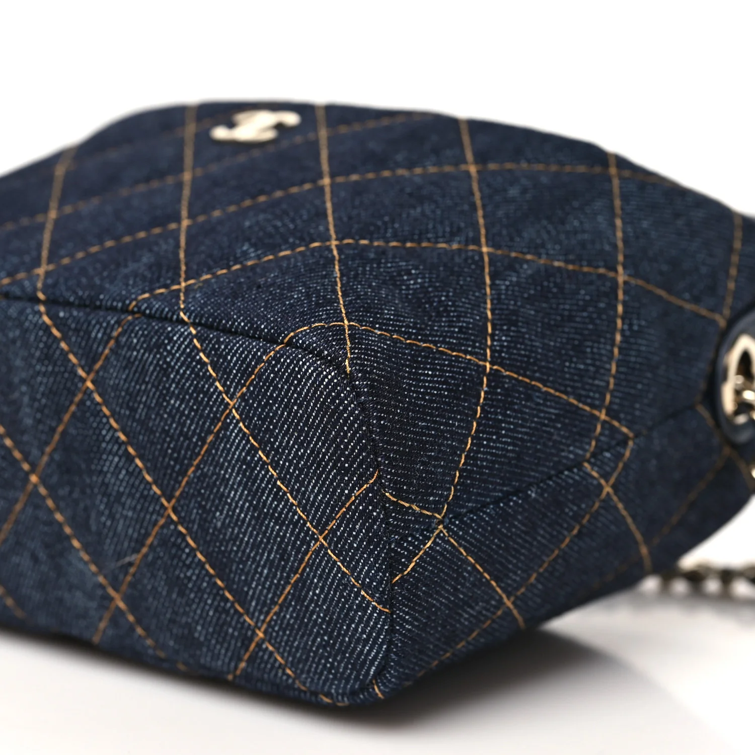 Denim Quilted Hobo Clutch With Chain Dark Blue Orange - Top Club