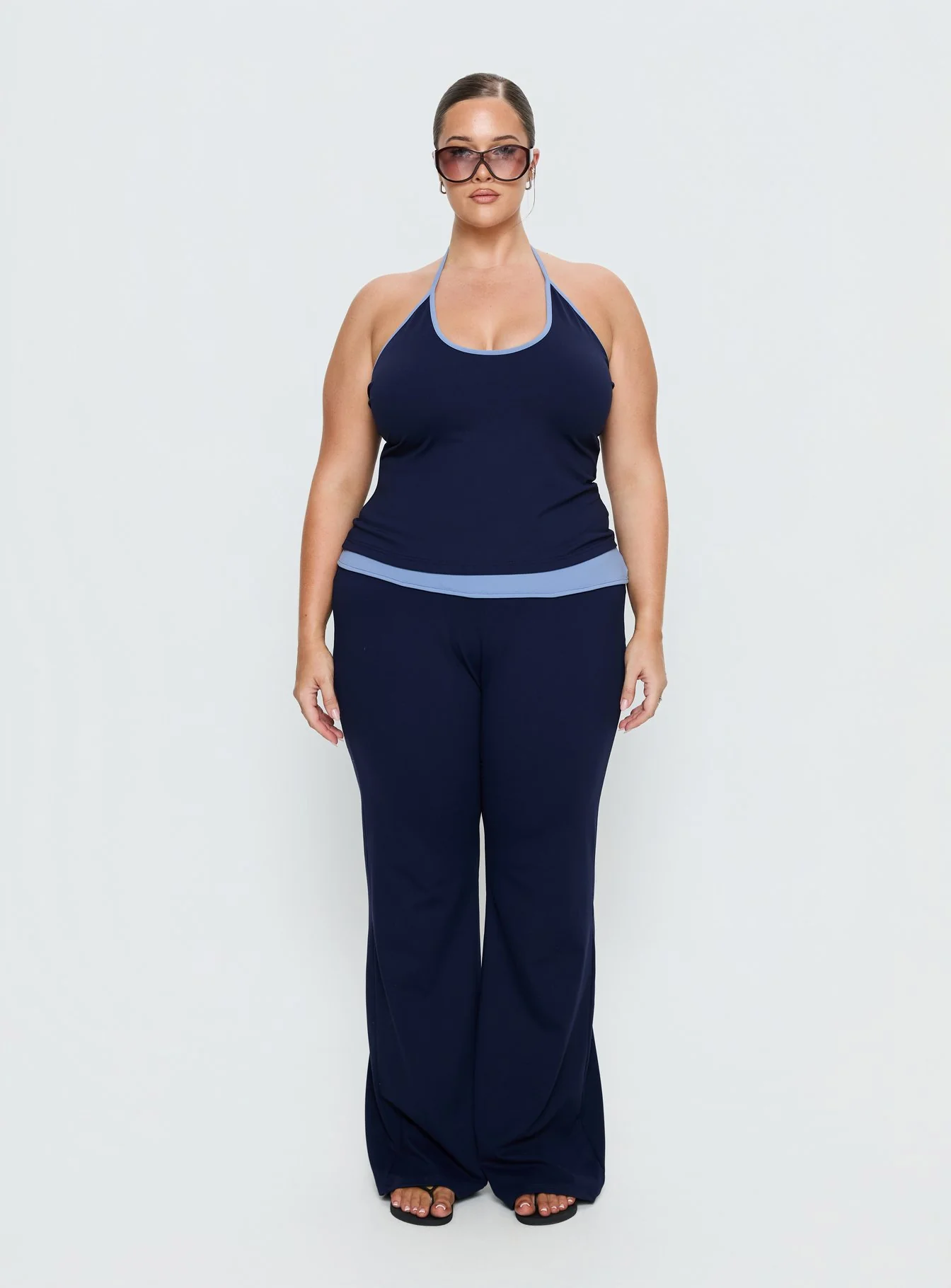 Kobee Jersey Flare Pants Navy / Light Blue Curve