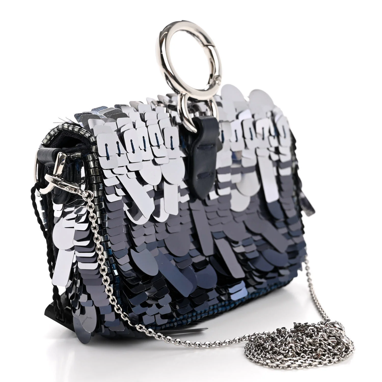 Sequin Paillettes Shiny Nappa Sex and the City Nano Maxi Buckle Baguette Charm Blue - Top Club