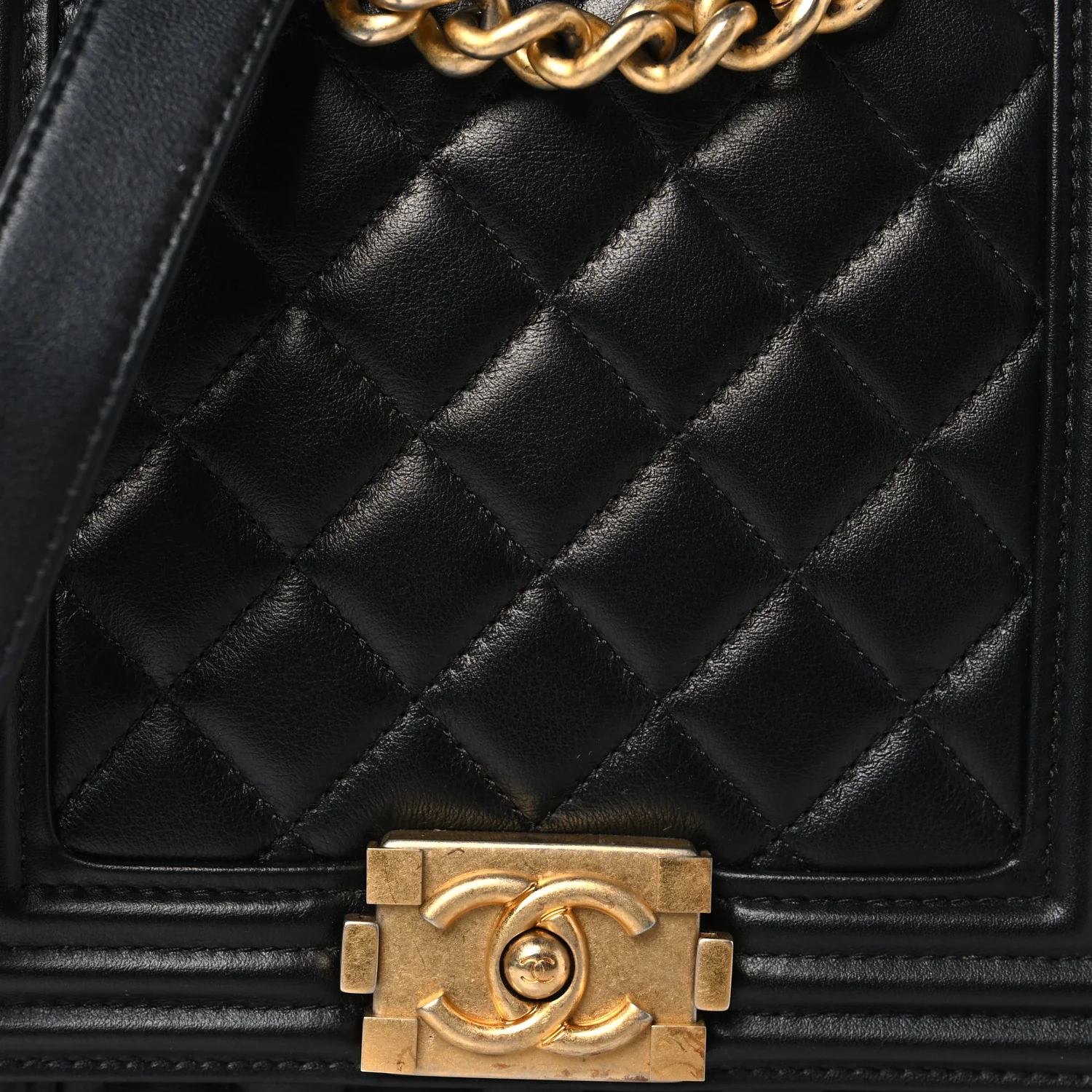 Calfskin Quilted North South Boy Flap Black - Top Club