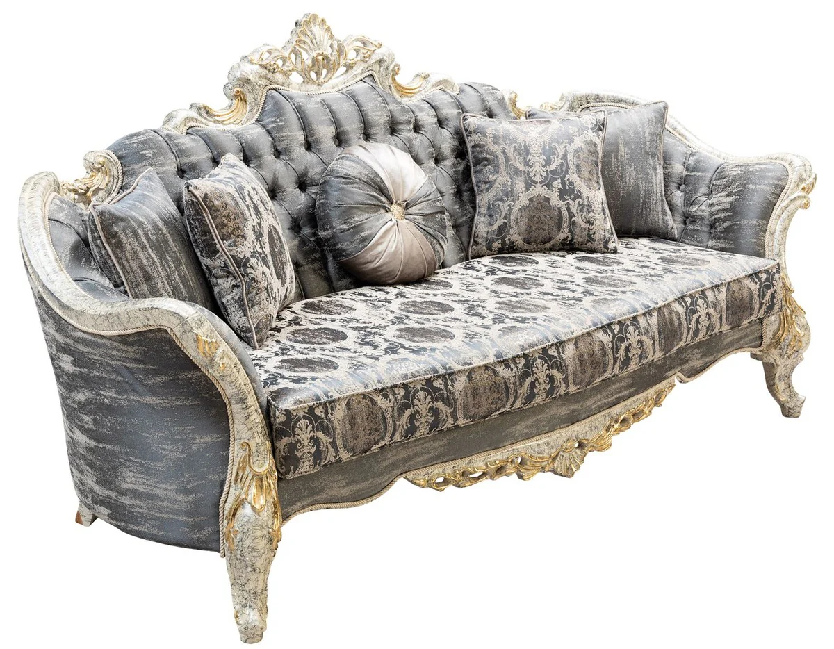 Luxury Baroque Living Room Set Gray / Antique White / Gold - 2 Baroque Sofas & 2 Baroque Armchairs & 1 Baroque Coffee Table - Luxury Living Room Furniture in Baroque Style - Baroque Furniture - Noble & Magnificent