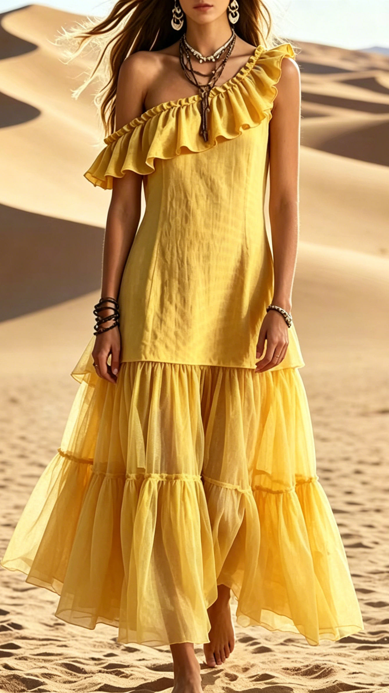 Women's Sleeveless Asymmetrical-Neck Dress with Ruffle Splicing - Nordfashionstorm - Women's Clothing, Fashion for You - Nordfashionstorm.com
