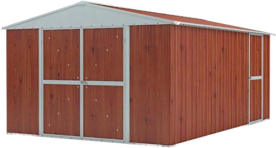 Box in Acciaio Zincato Casetta da Giardino in Lamiera 3.60 x 4.30 m x h2.10 m - 185 KG - 15 metri quadri (Finitura Legno)