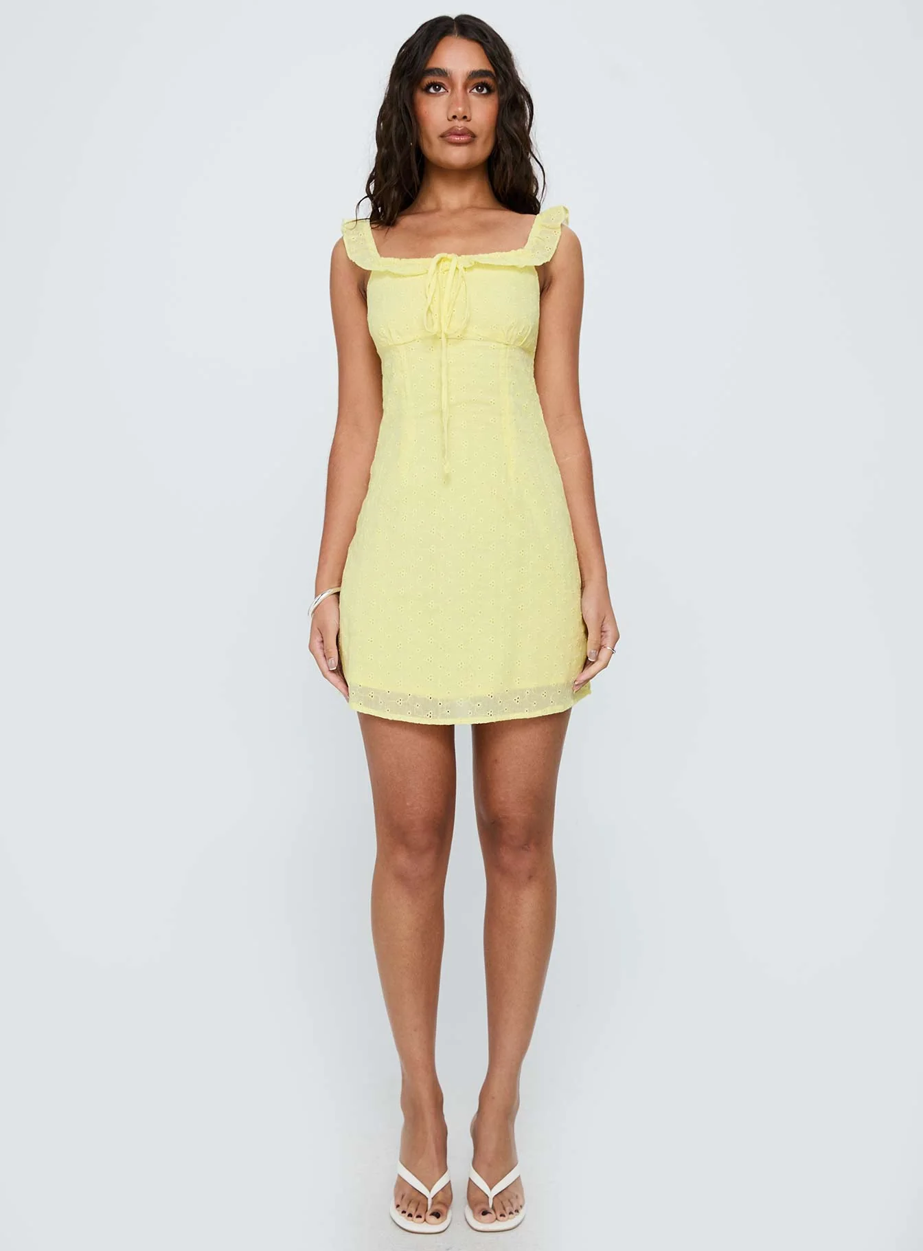 Funny Girl Broiderie Mini Dress Yellow