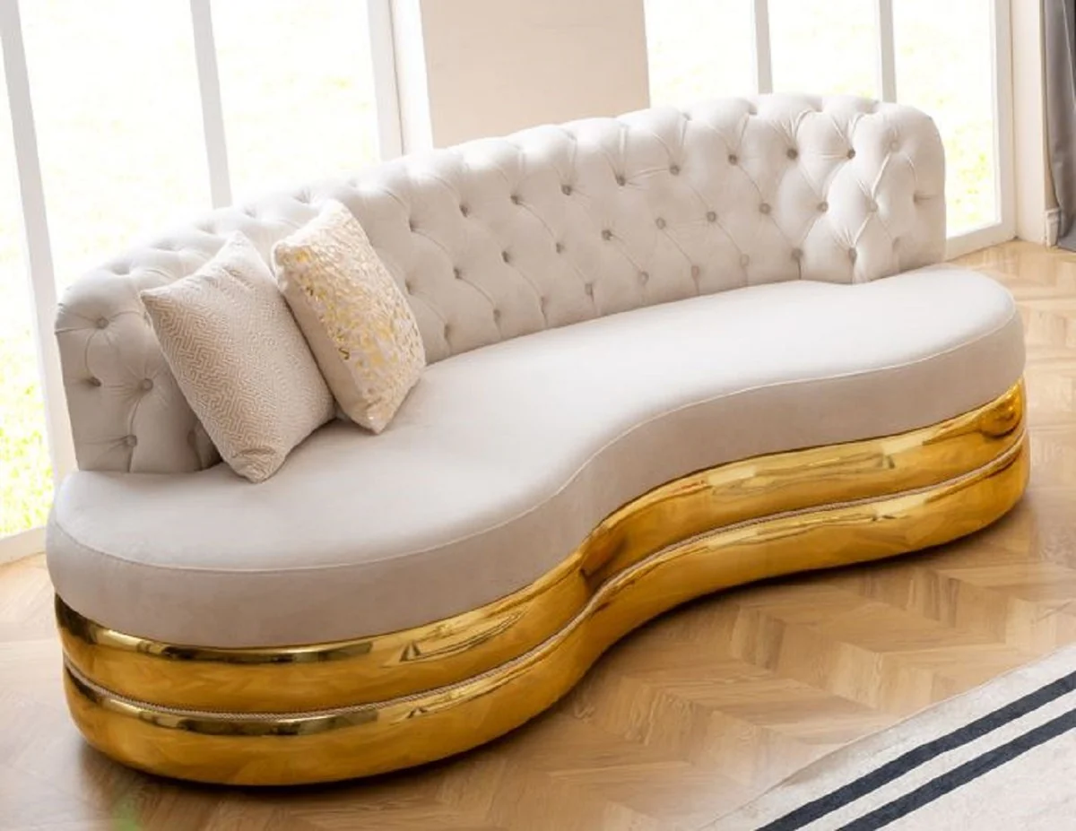 Luxury Chesterfield 3-seater sofa cream / gold 230 x 105 x H. 82 cm - Curved Chesterfield living room sofa - Living room furniture - Chesterfield furniture - Luxury furniture - Luxury furnishings