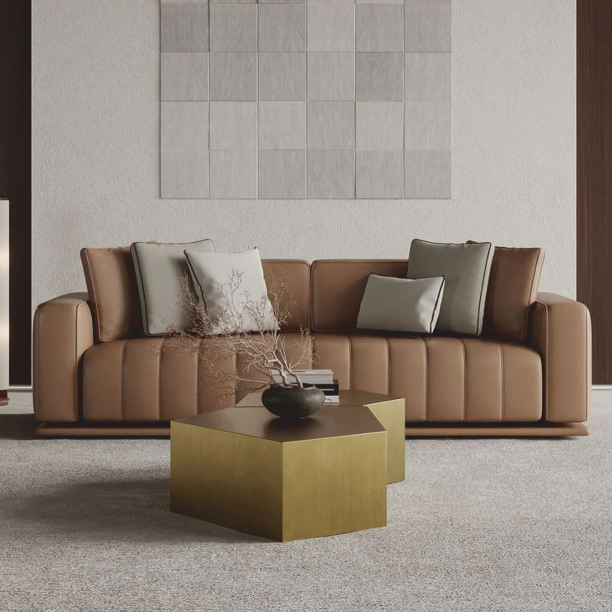 Luxury Faux Leather Sofa Brown 265 cm - Hotel & Living Room Furniture