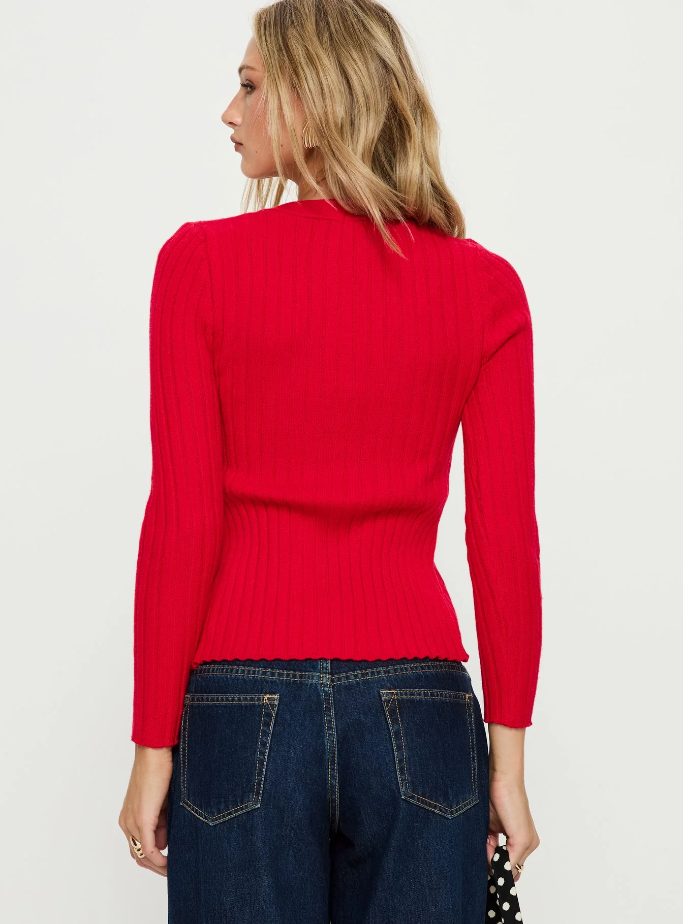 Donya Twist Detail Long Sleeve Top Red