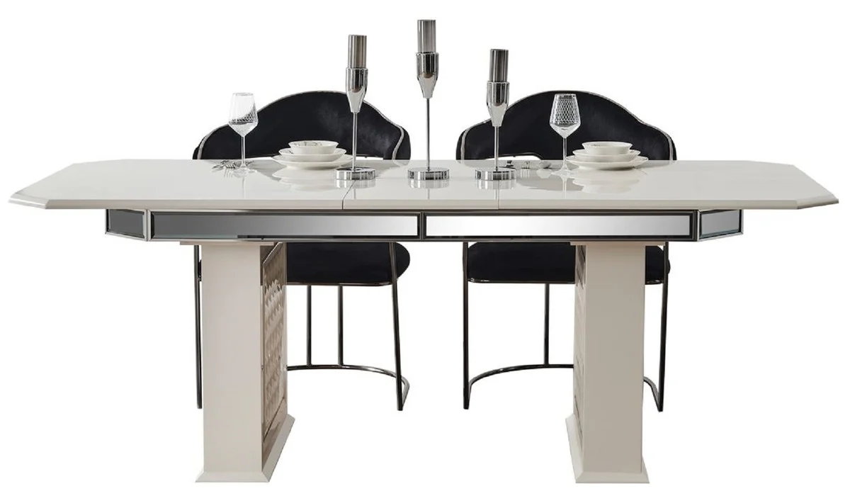 Luxury Art Deco Dining Room Set Black / White / Bronze - 1 Extendable Dining Table & 6 Dining Chairs with Armrests - Dining Room Furniture - Art Deco Furniture - Luxury Furniture