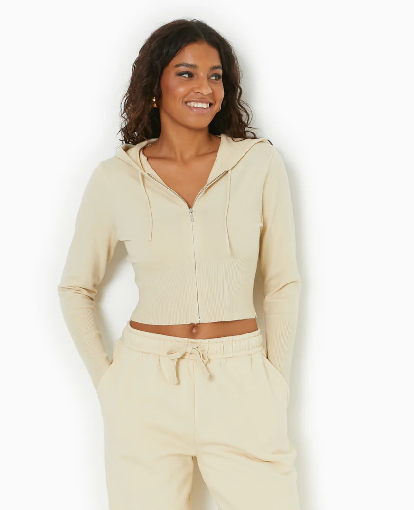 Pimkie Gilet court zippé en maille fine avec capuche