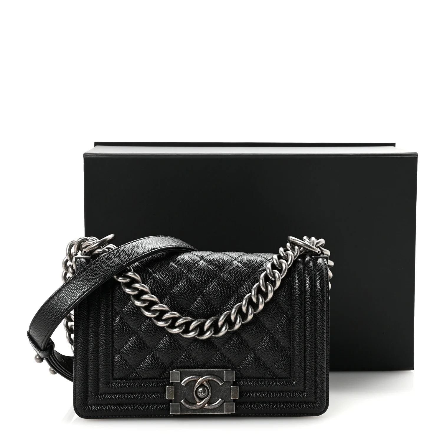 Caviar Quilted Small Boy Flap Black - Top Club