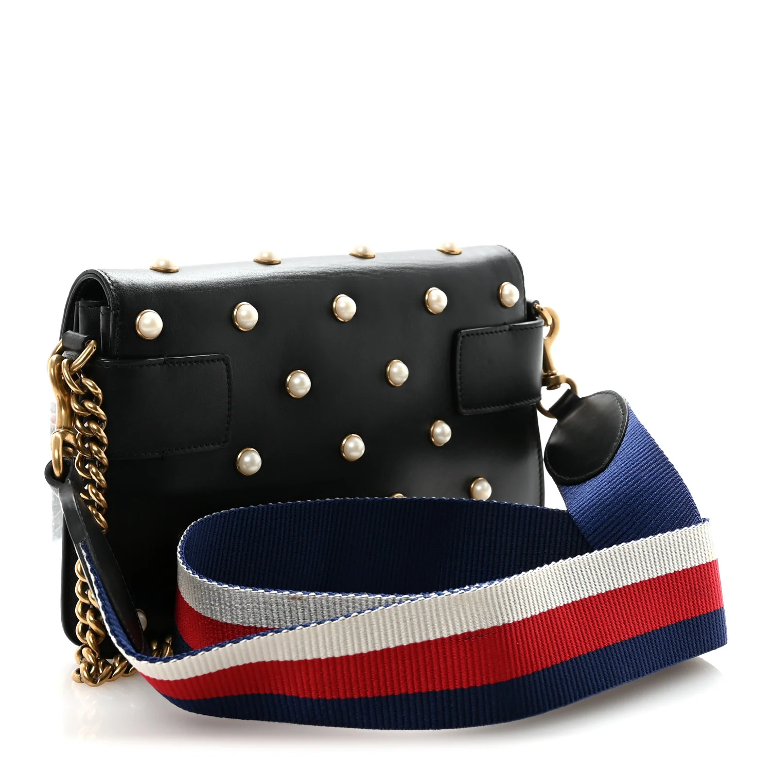 Nappa Pearl Studded Mini Queen Margaret Broadway Shoulder Bag Black - Top Club