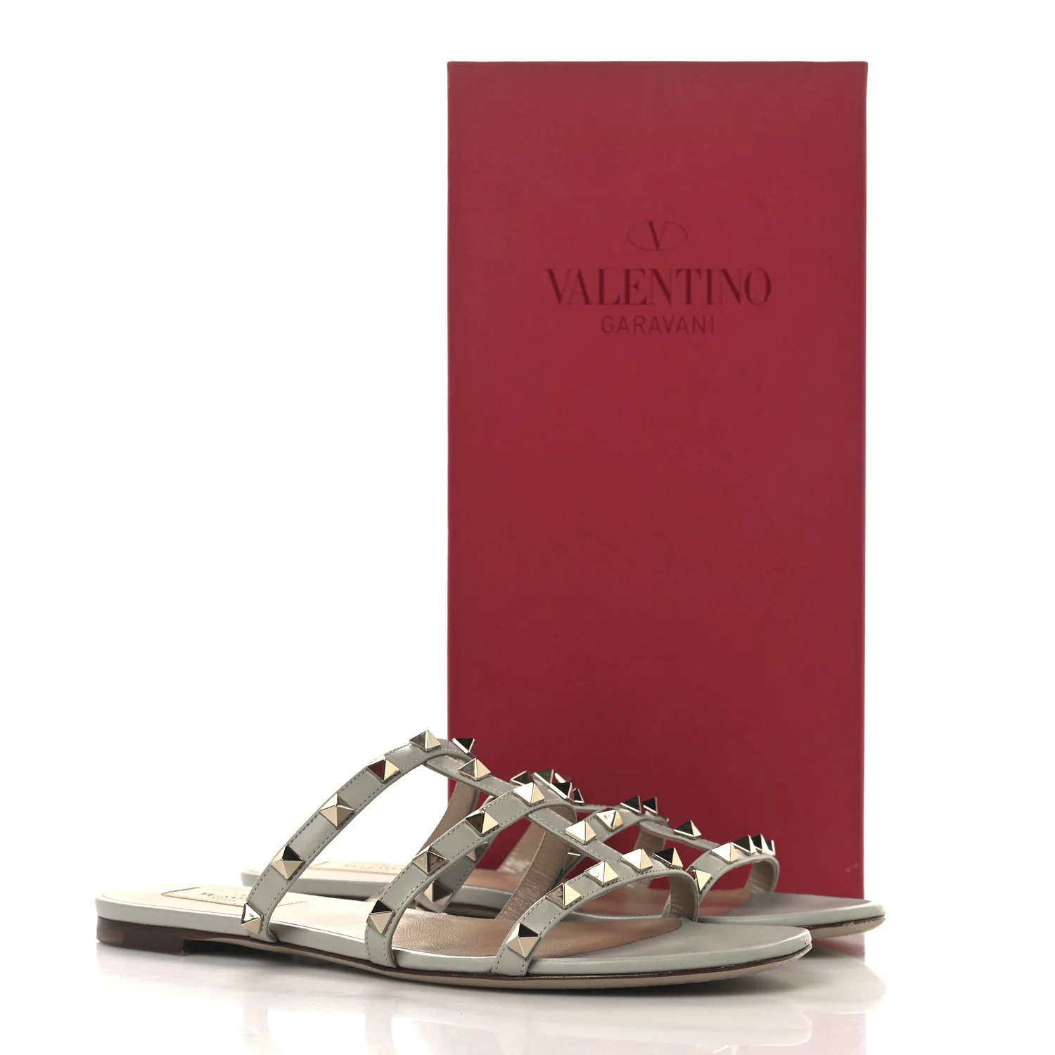 Nappa Rockstud Caged Flat Slide Sandals 38 Grey - Top Club