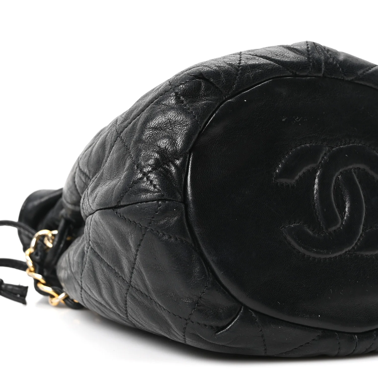 Lambskin Quilted Mini Drawstring Bucket Bag Black - Top Club
