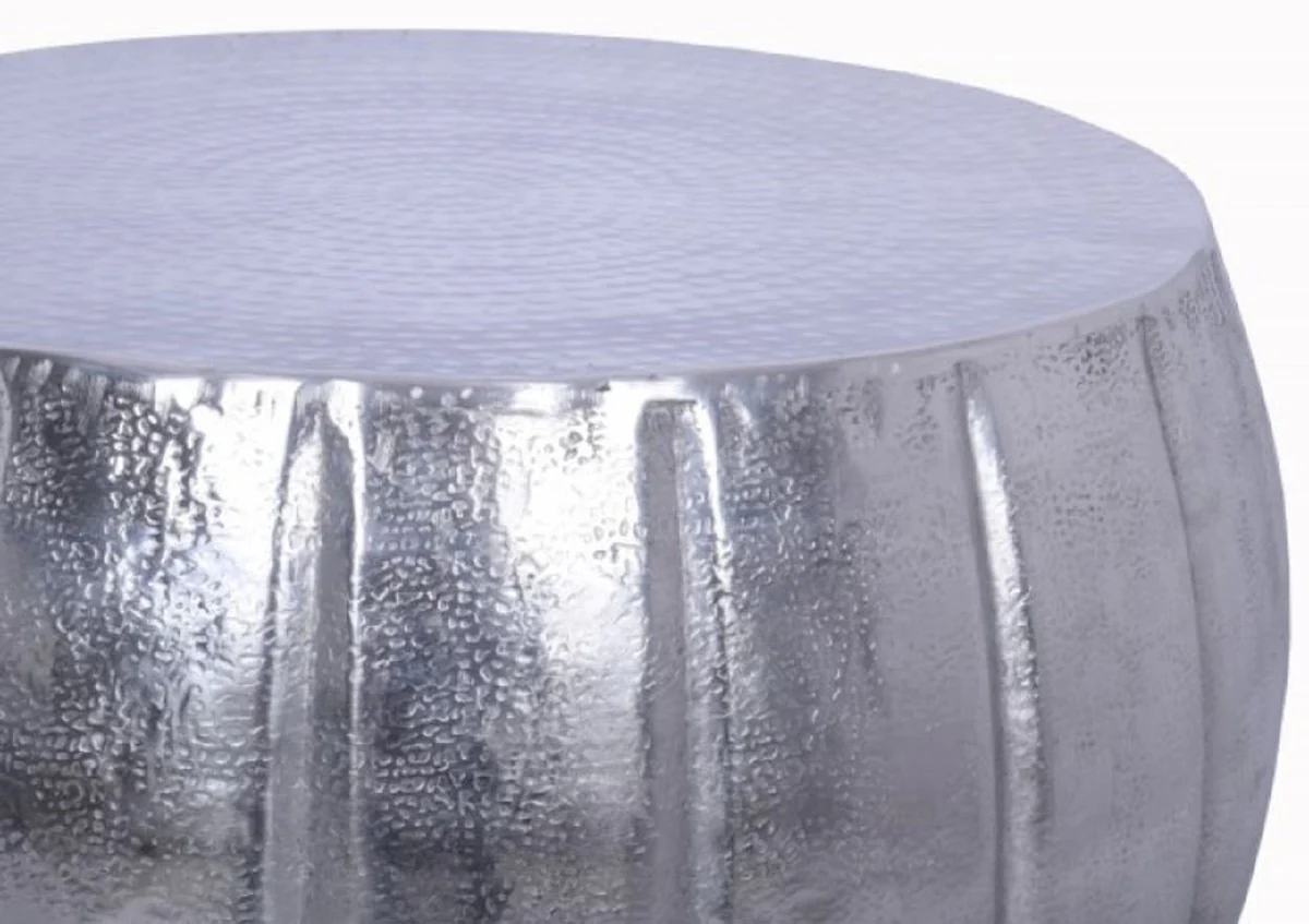 Aluminum coffee table silver Ø 65 x H. 31 cm - Round living room table in oriental style - Living room furniture