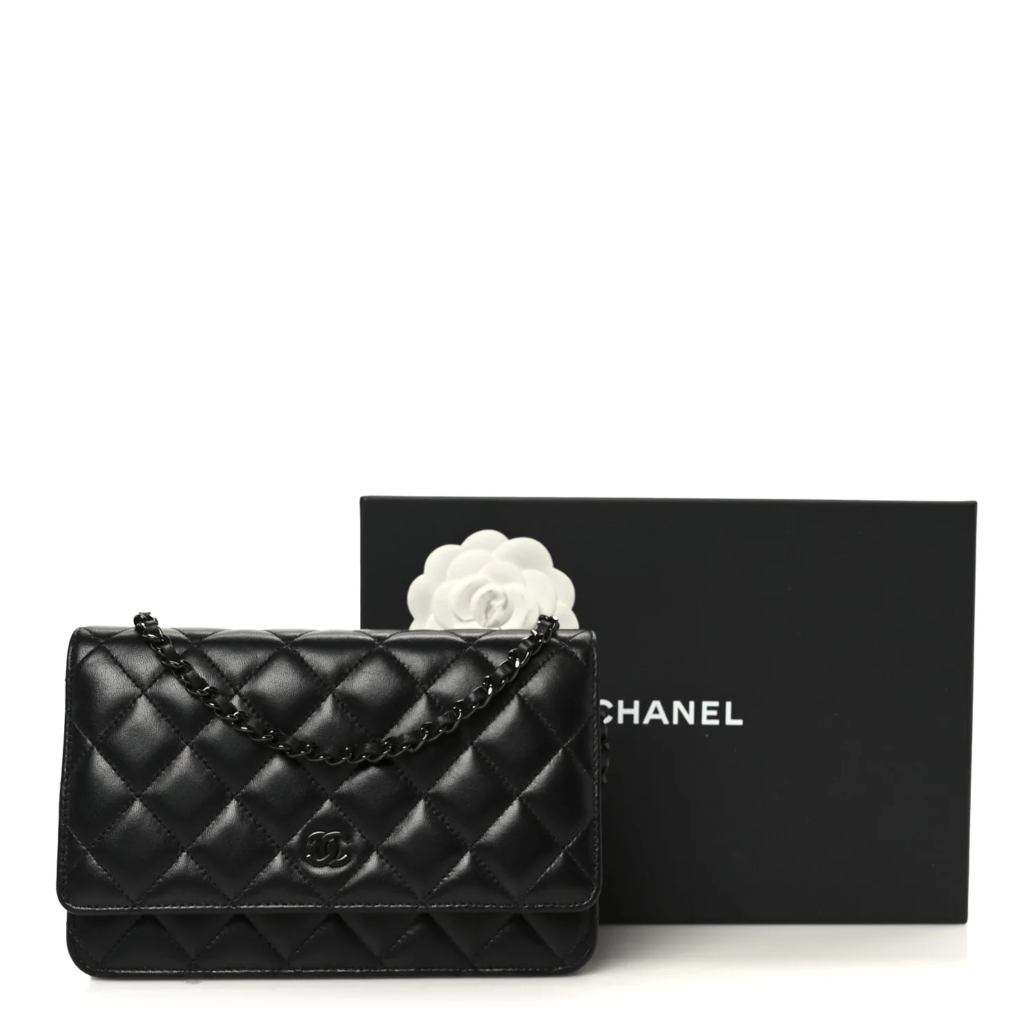 Lambskin Quilted Wallet On Chain WOC So Black - Top Club