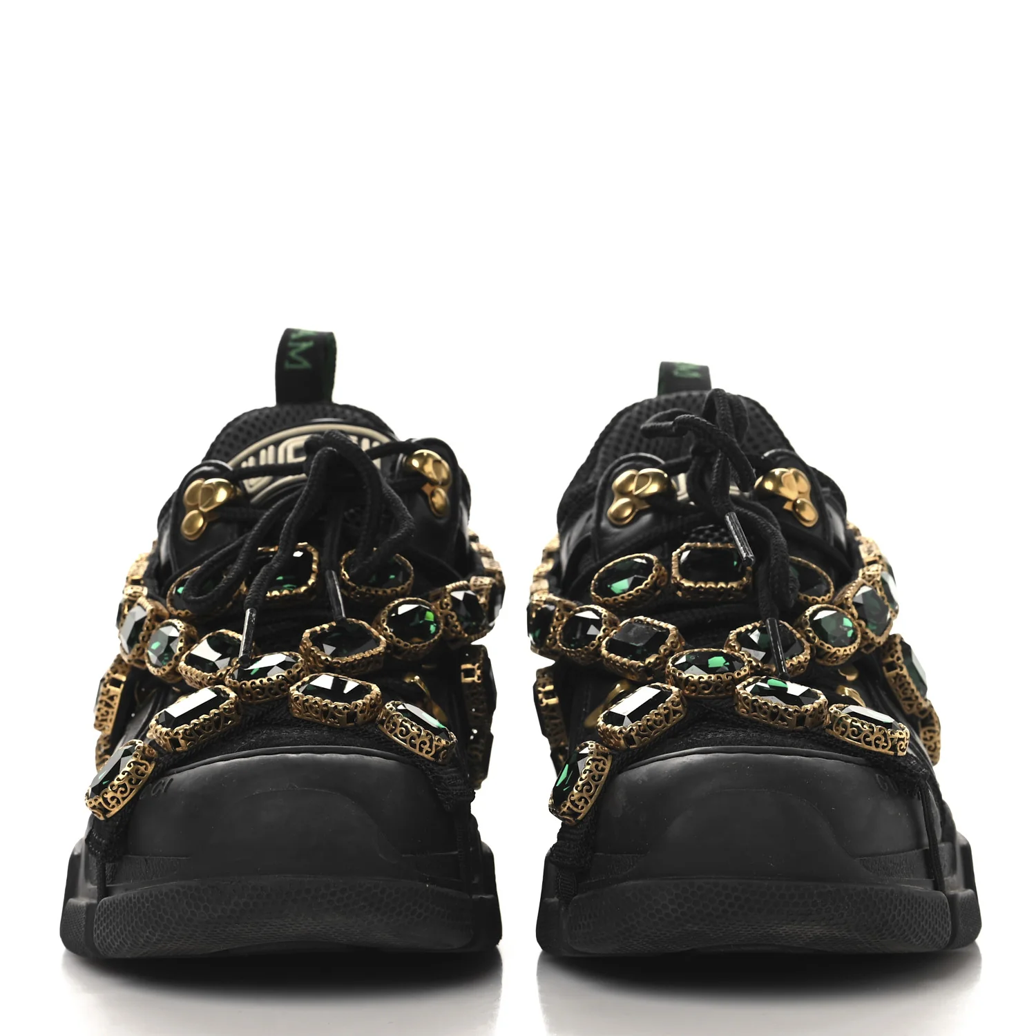 X SEGA Mesh Suede Calfskin Removable Crystals Womens Flashtrek Sneakers 35.5 Black Silver - Top Club