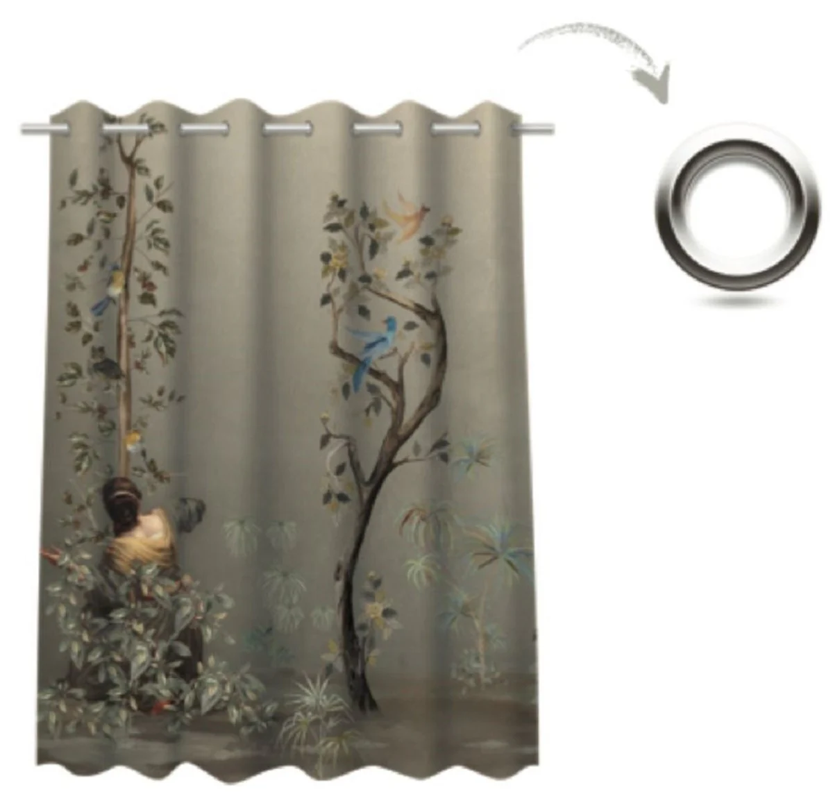 Luxury curtain set women in the garden gray / multicolored 250 x H. 290 cm - Printed linen & velvet curtains - Eyelet curtains - Sliding curtains - Luxury collection