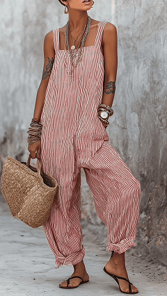 Women's Minimalist Striped Loose-Fit Square-Neck Sleeveless Jumpsuit - Nordfashionstorm - Women's Clothing, Fashion for You - Nordfashionstorm.com