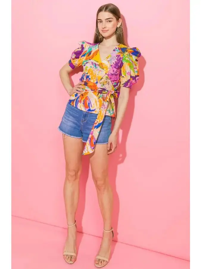 Paint Your Dreams Printed Poplin Top - ALJEGJ