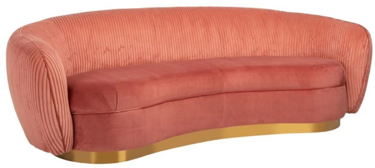 Luxury sofa pink / gold 221 x 98 x H. 72 cm - Curved living room sofa - Living room furniture - Living room furnishings - Luxury furniture - Luxury furnishings - Furniture luxury
