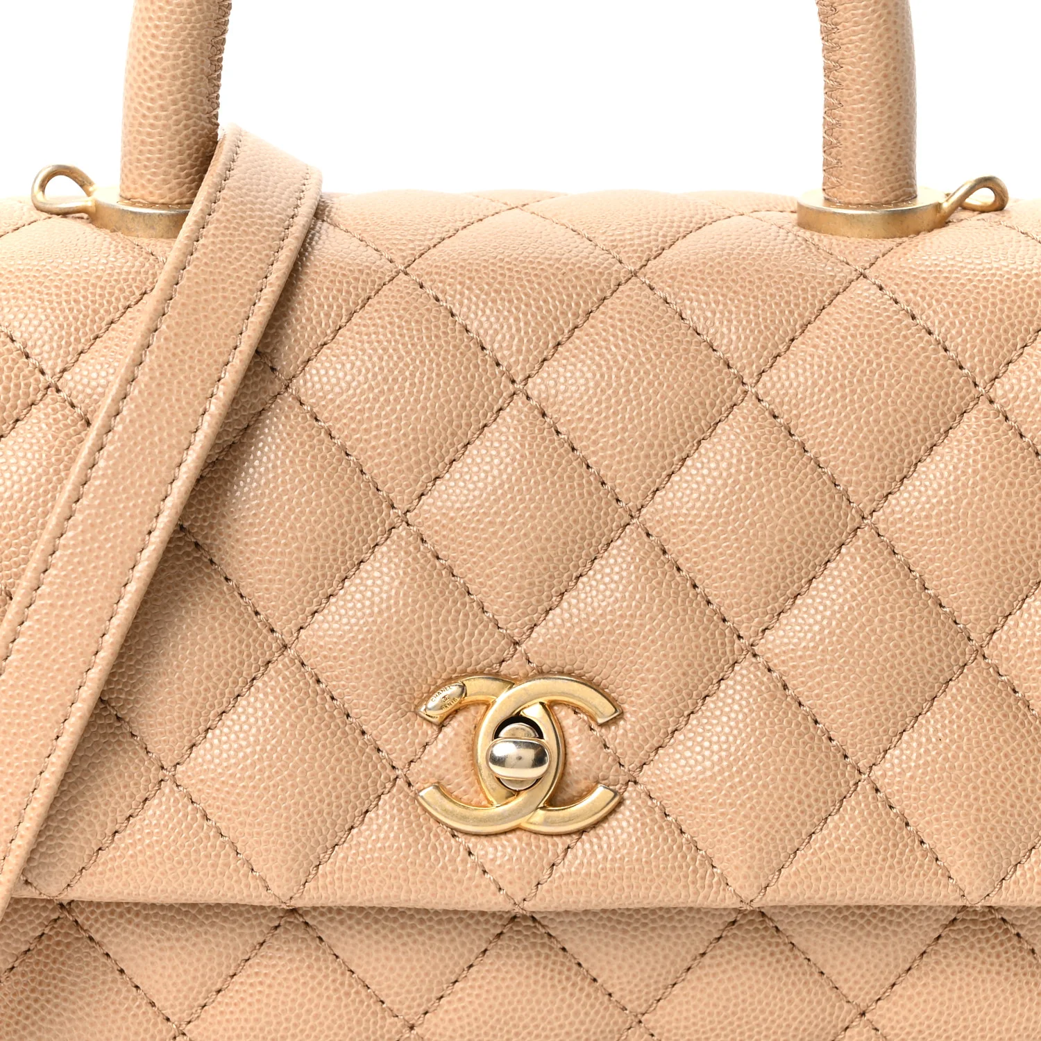 Caviar Quilted Mini Coco Handle Flap Beige - Top Club