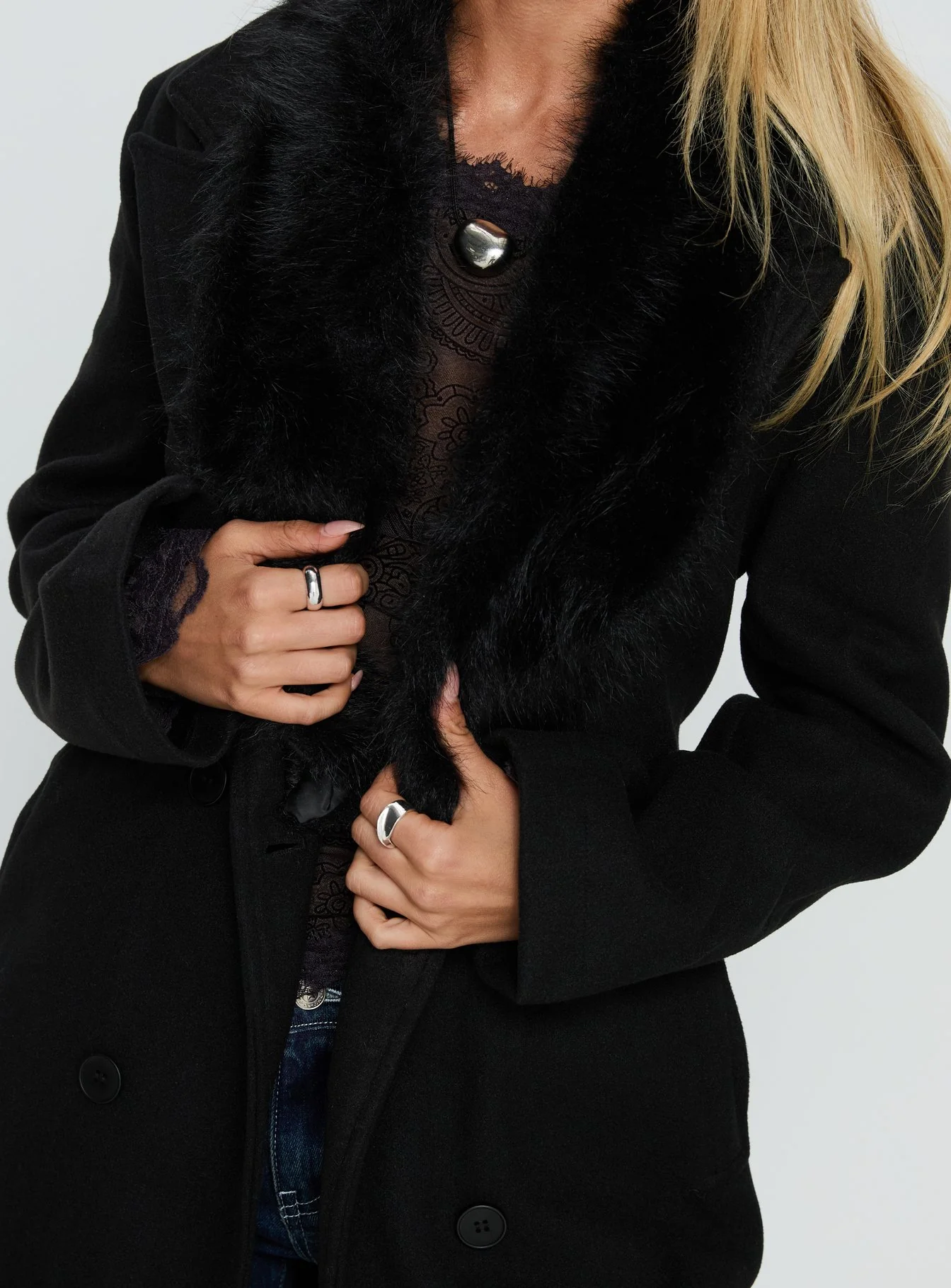 Hallyn Faux Fur Collar Coat Black