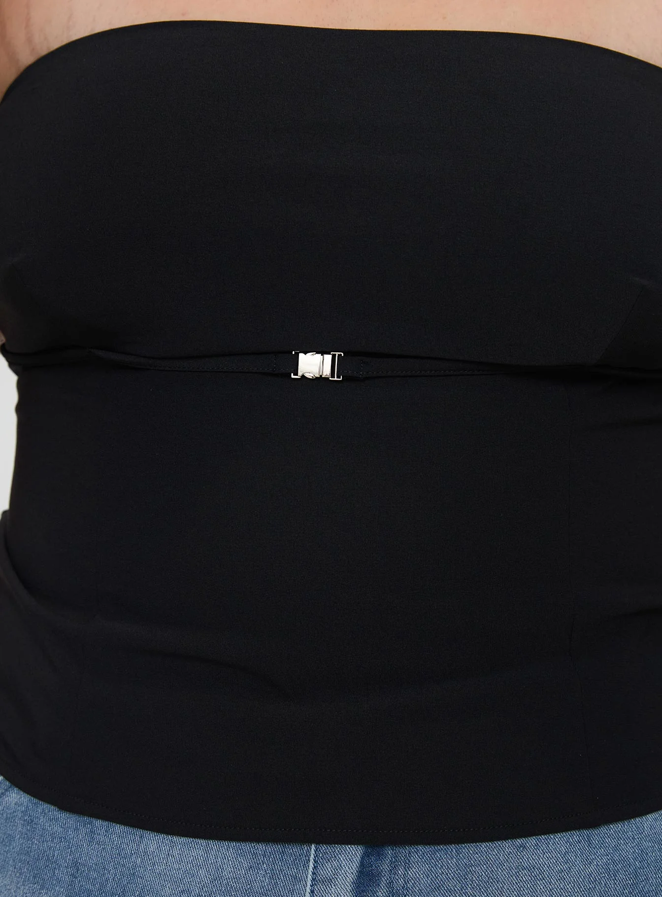 Flounce Strapless Top Black Curve