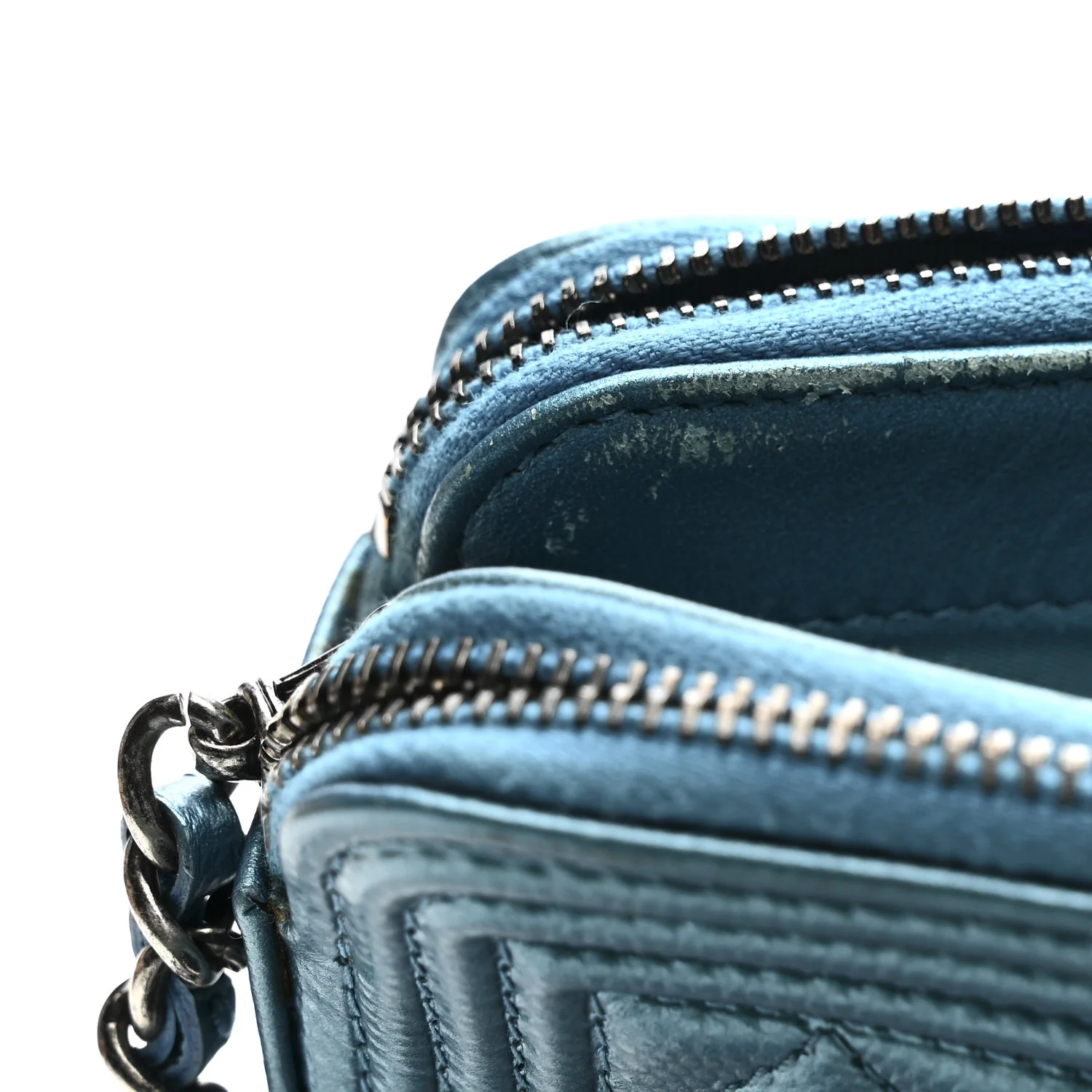 Metallic Caviar Quilted Small Boy Clutch With Chain Turquoise - Top Club