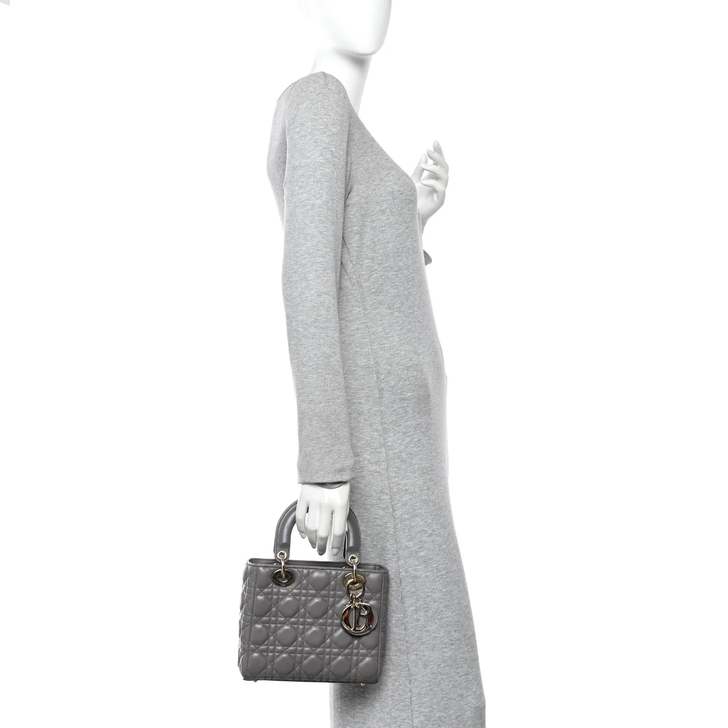 Lambskin Cannage Small Lady Dior Grey