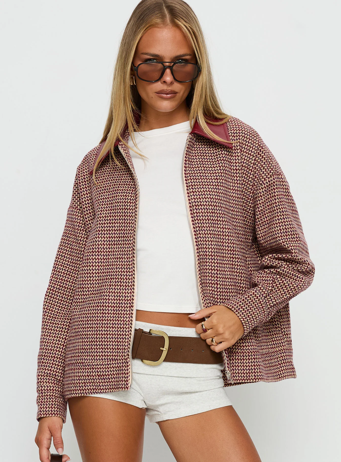 End Of The Day Collared Jacket Red Multi