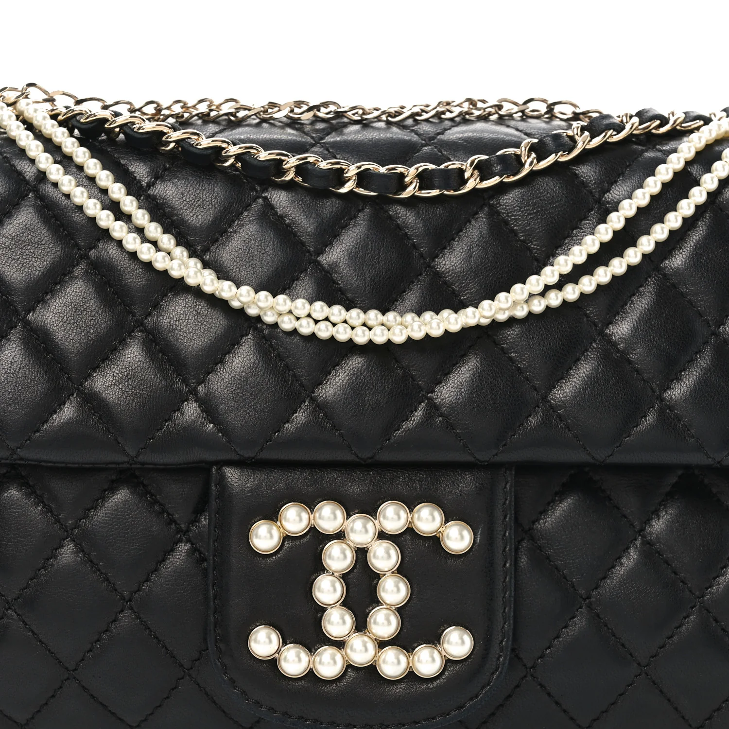 Lambskin Quilted Medium Westminster Pearl Flap Black - Top Club