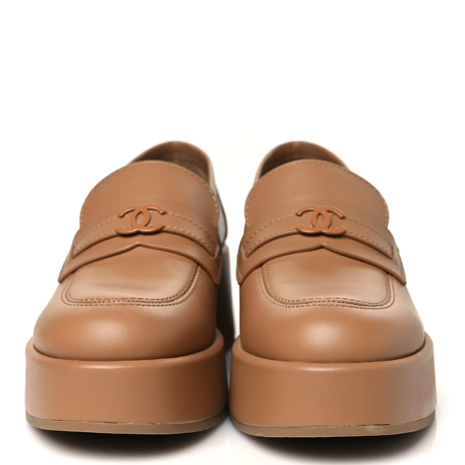 Calfskin CC Platform Loafers 39.5 Beige - Top Club