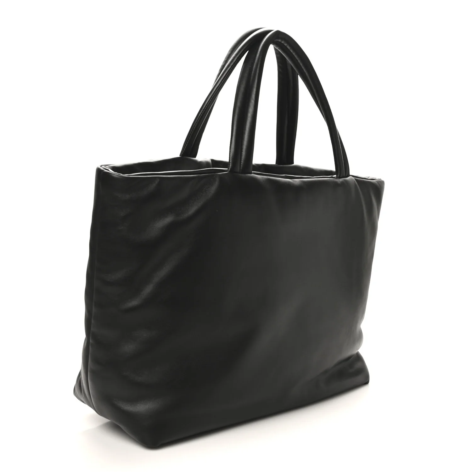 Lambskin Wide Puffer Tote Black - Top Club