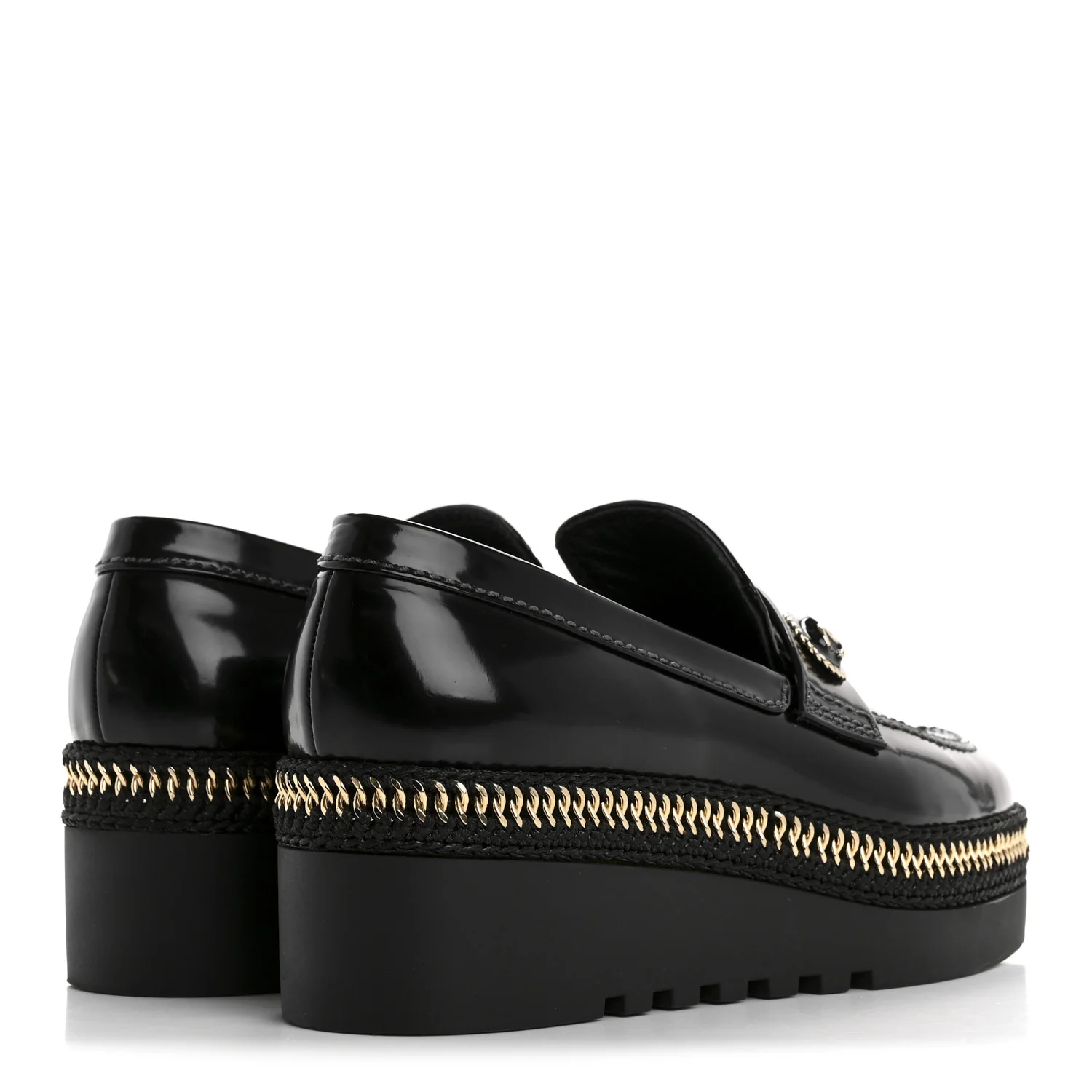 Shiny Calfskin Platform Loafers 37 Black - Top Club
