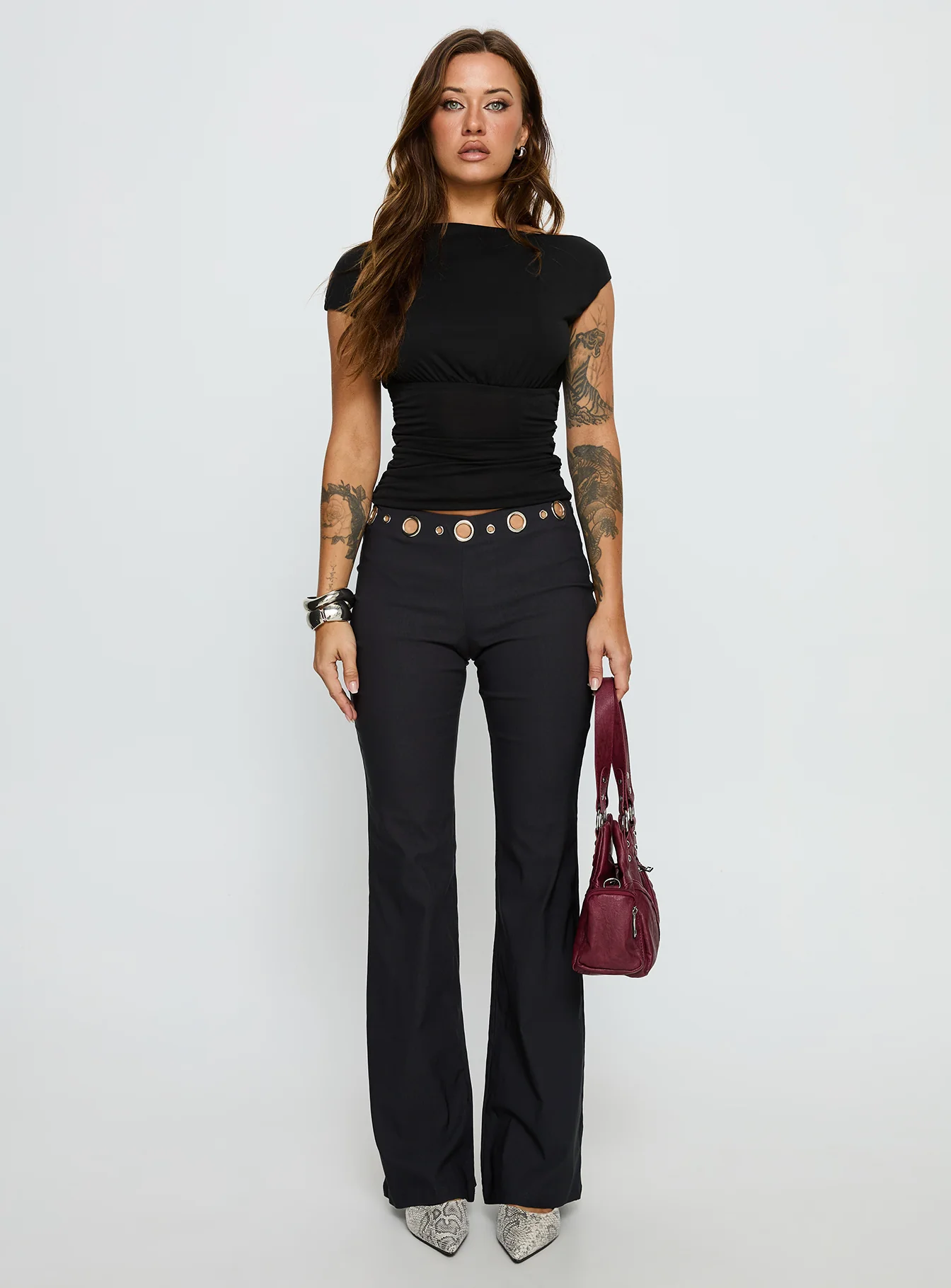 True Grit Eyelet Flare Pants Grey