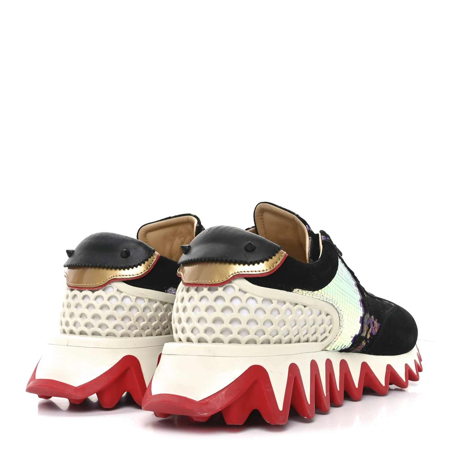Suede Mesh Calfskin Loubishark Sneakers 40 Black Multicolor - Top Club