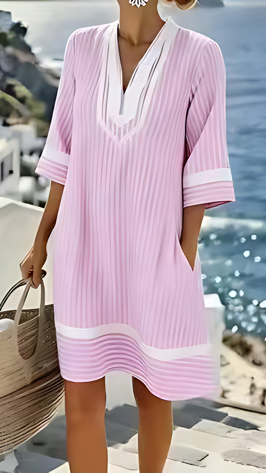 Women's beach vacation style V-neck printed loose beach dress - Nordfashionstorm - Women's Clothing, Fashion for You - Nordfashionstorm.com