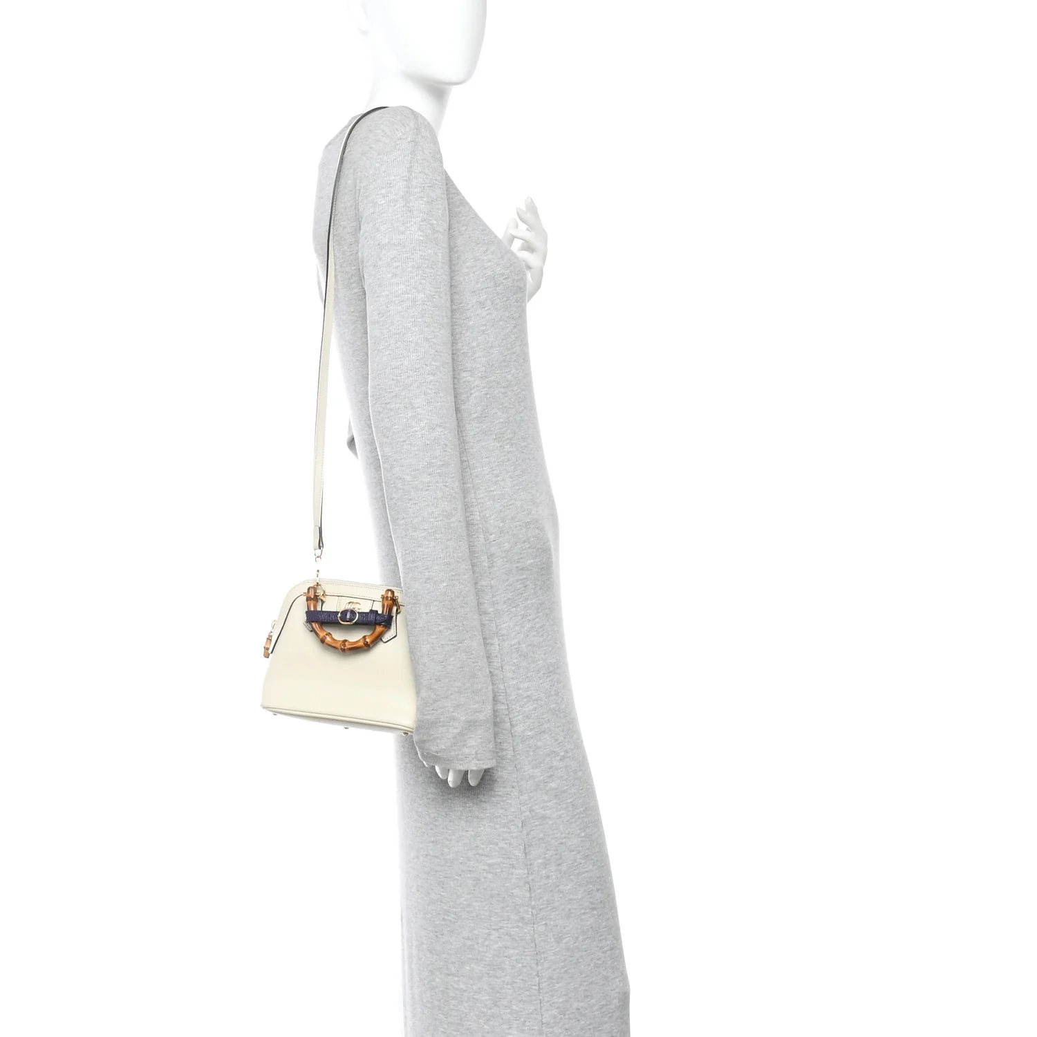 Textured Dollar Calfskin Mini Diana Dome Tote Bag White