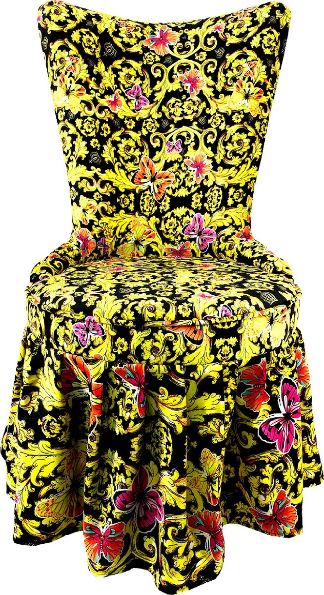 Pompöös by Luxury Baroque Castle Dining Chair Butterflies & Flowers Multicolored / Black / Gold - Pompöös Baroque Chair designed by Harald Glööckler