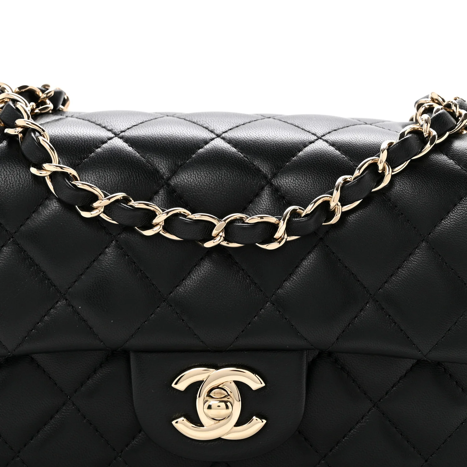 Lambskin Quilted Mini Rectangular Flap Black - Top Club