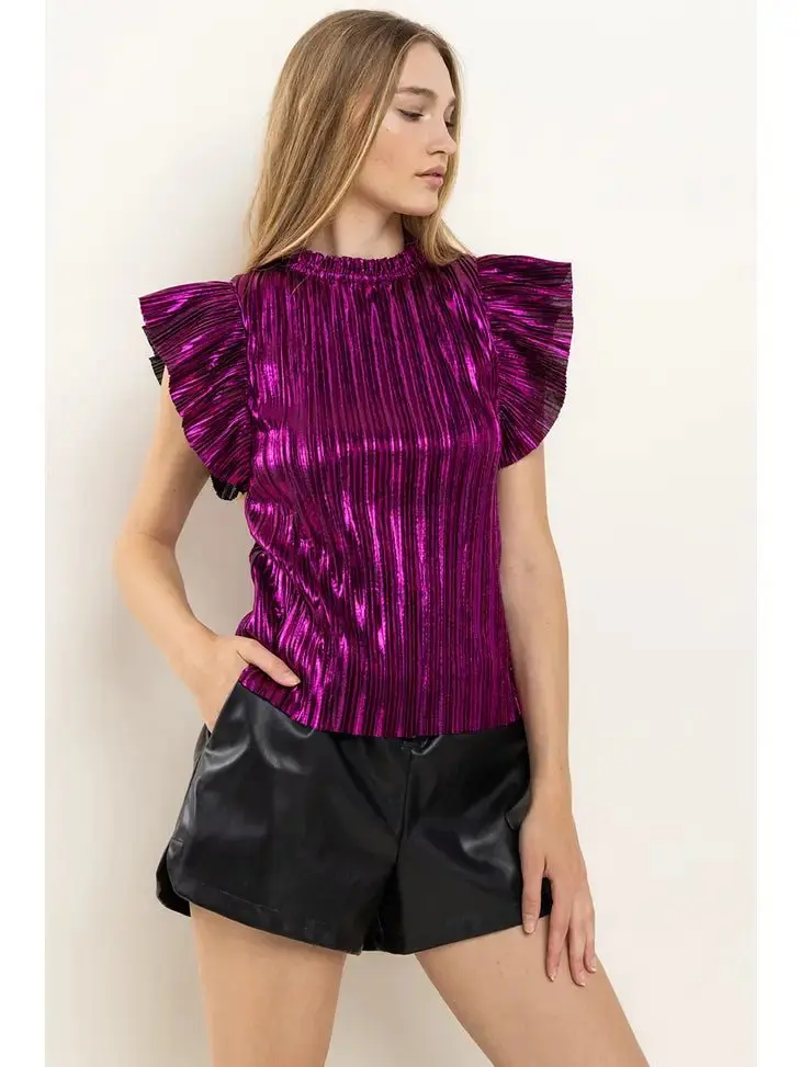 What Happens In Vegas Velvet Rib Ruffle Sleeve Top - ALJEGJ