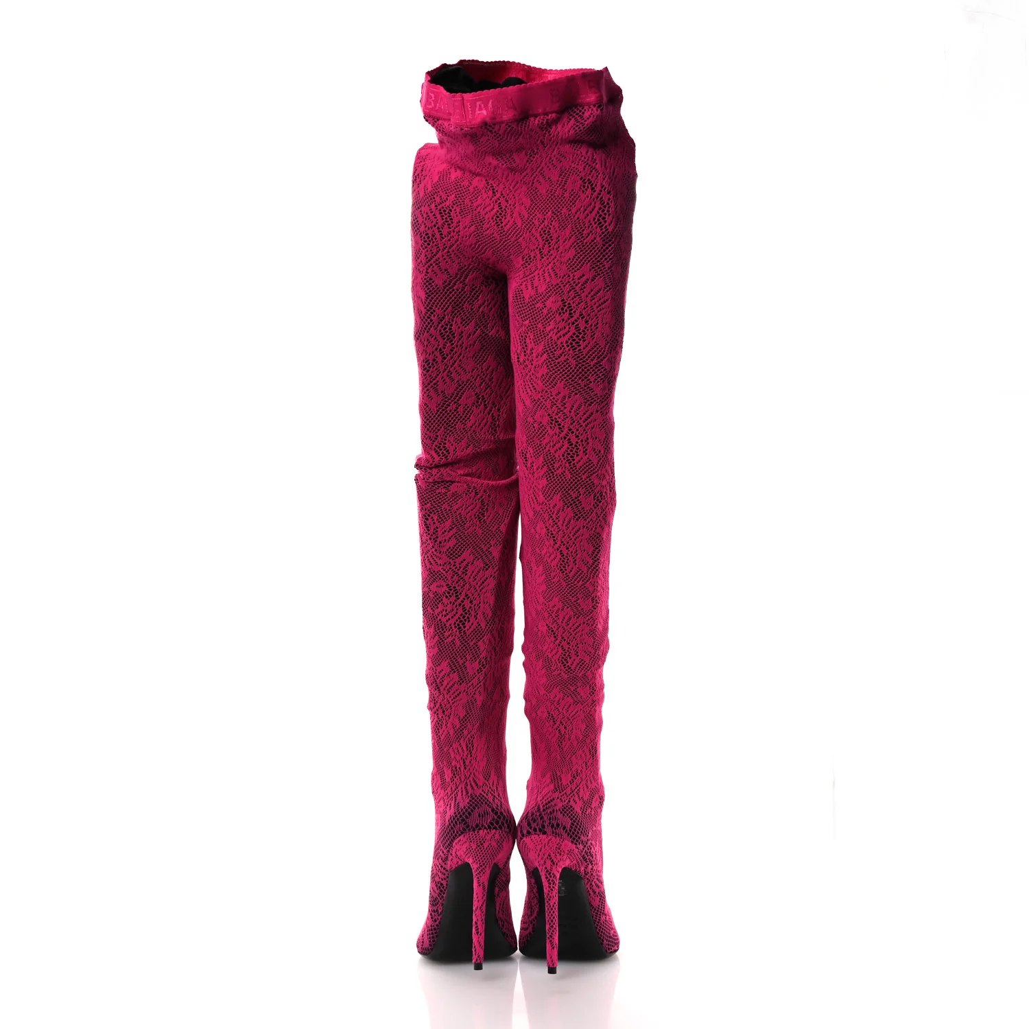 Lace Jersey Pantaleggings Pointed Toe Knife Thigh High Boots 39 Black Pink - Top Club