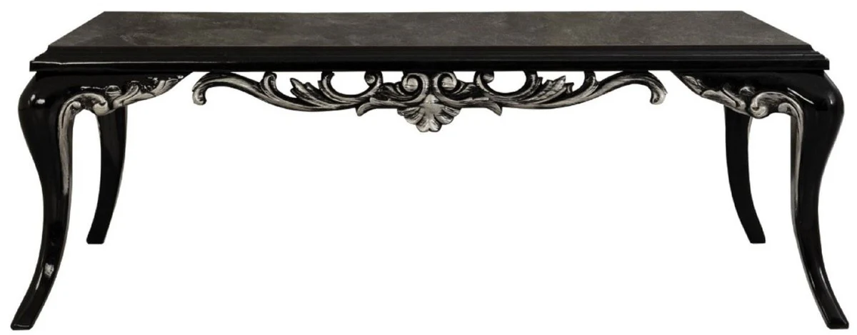 Luxury Baroque Living Room Set Silver / Black - 2 Sofas & 2 Armchairs & 1 Coffee Table - Handmade Baroque Living Room Furniture - Noble & Magnificent