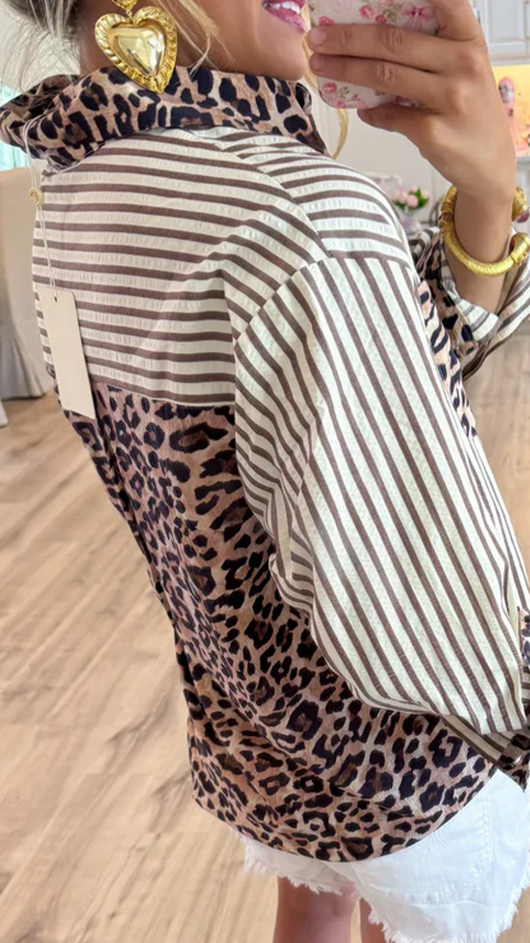 Women's  Leopard Patchwork Striped Loose Long Sleeve Shirt - Nordfashionstorm - Women's Clothing, Fashion for You - Nordfashionstorm.com