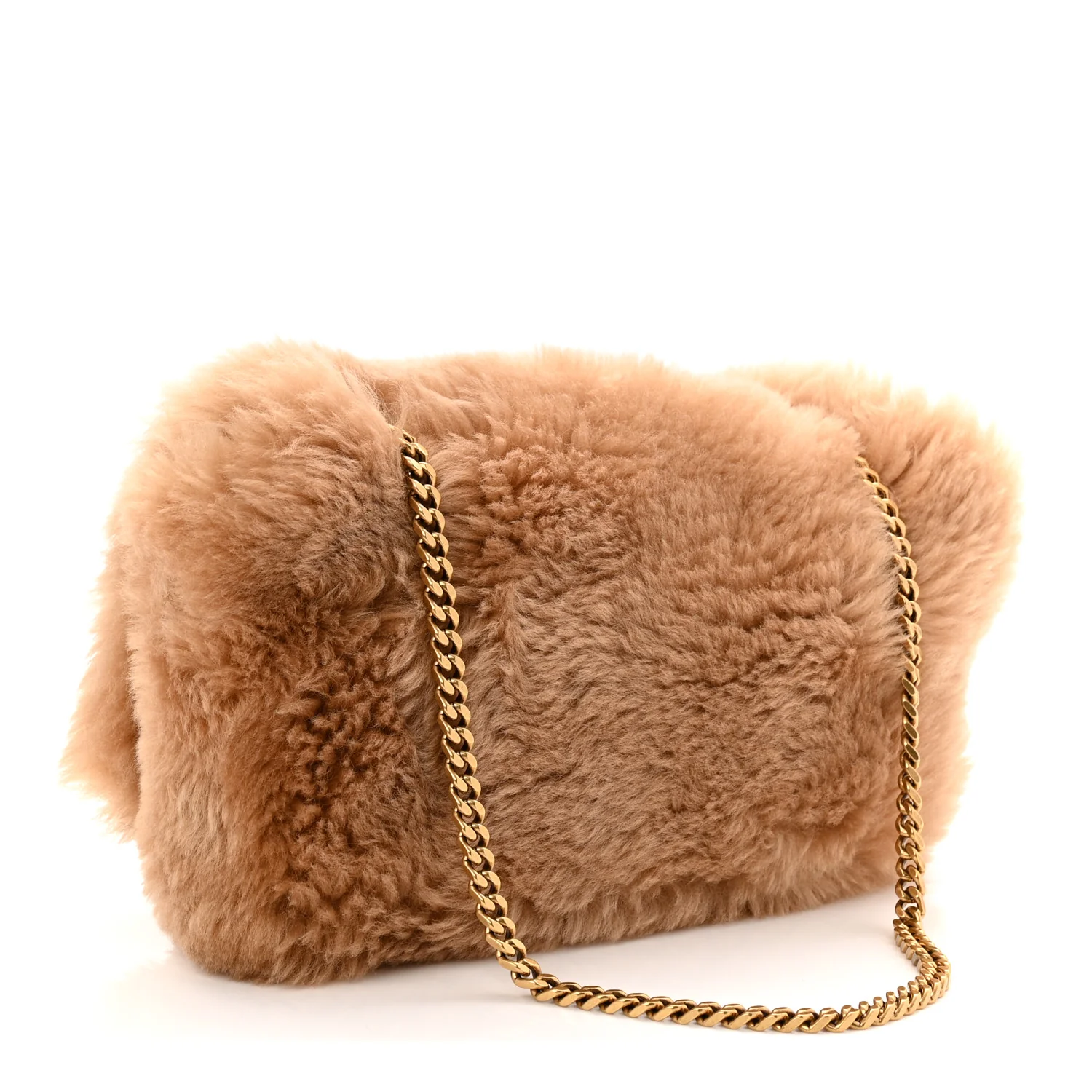 Shearling Calfskin Small Reversible Monogram Kate Satchel Ecru Dark Brown - Top Club