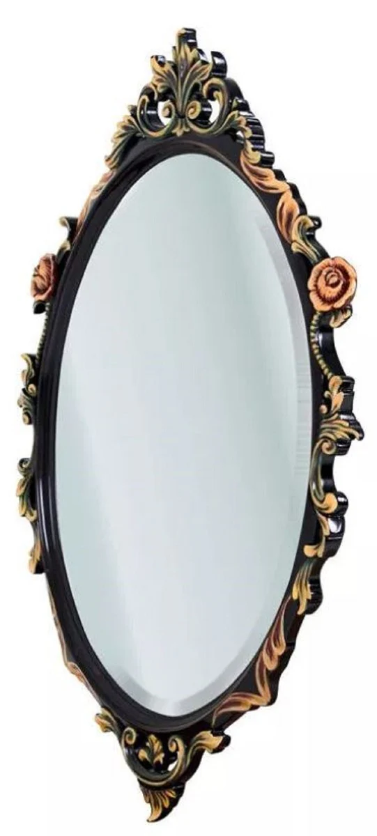 Luxury Baroque Mirror Black / Multicolored - Oval Solid Wood Wall Mirror in Baroque Style - Luxury Furniture in Baroque Style - Baroque Furniture - Noble & Magnificent